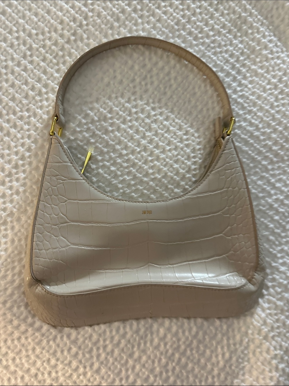 Croc-Embossed Shoulder Bag in Light Beige